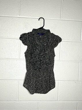 < Y2K Miley Cyrus Max Azria Zebra Print Ruffled Blouse Size Medium >